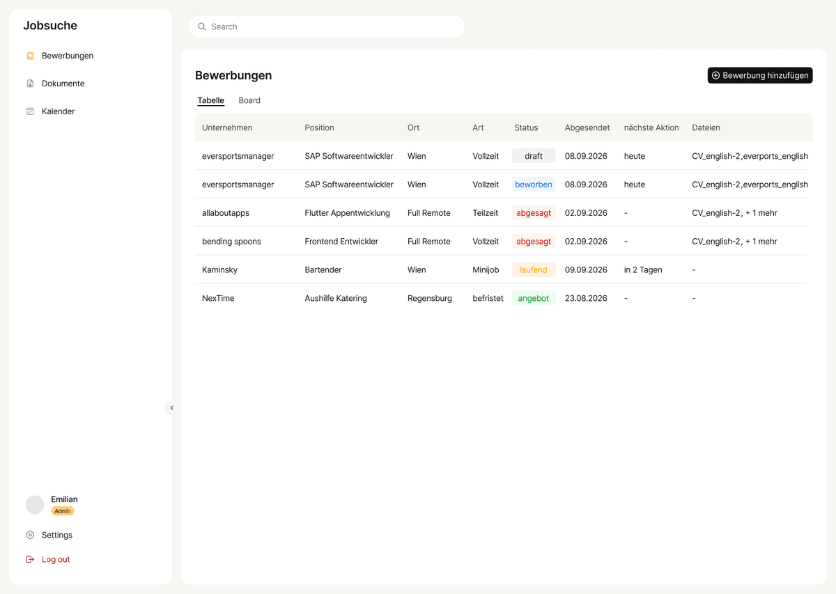 JobTracker screen 2