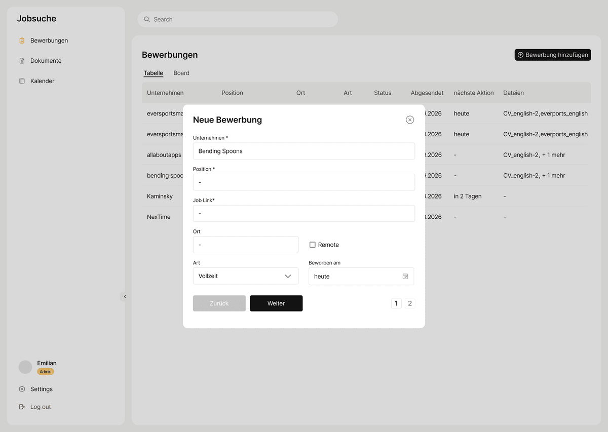 JobTracker screen 4