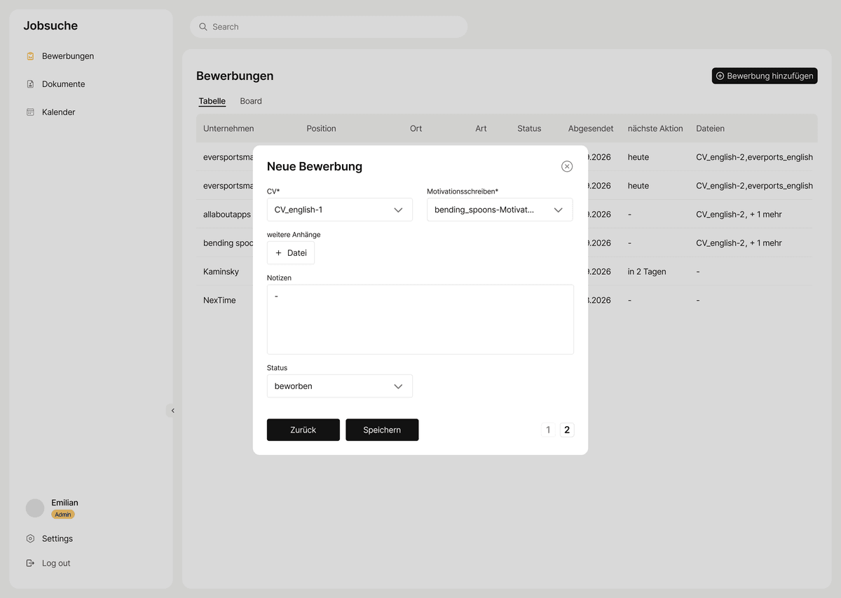 JobTracker screen 5
